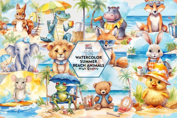 Brighten Your Designs with Watercolor Summer Beach Animals
