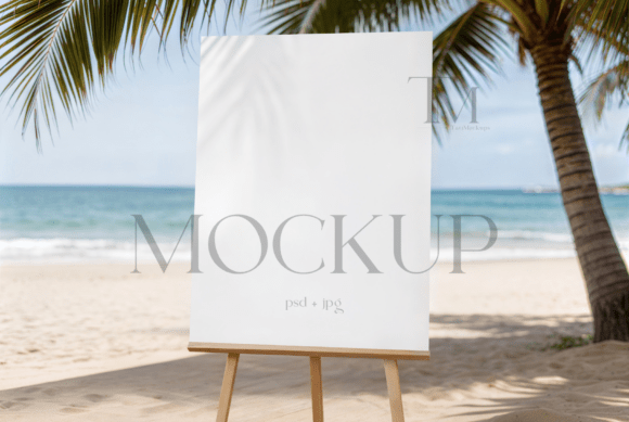 Coastal Charm: Showcase Your Designs with a Beach Welcome Sign Mockup