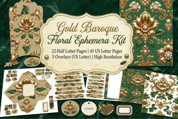 Gold Baroque Floral Ephemera: Your Kit for Opulent Design