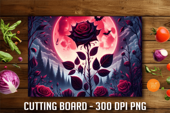 Moonlight Gothic Red Rose: A Cutting Board Design for Bold Kitchens