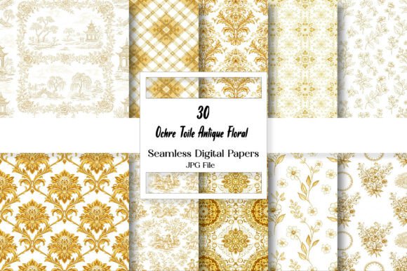 Ochre Toile Digital Paper: Warm Vintage Elegance for Modern Projects