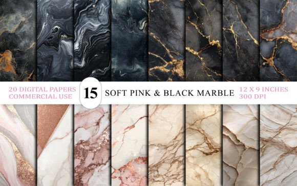 Soft Pink and Black Marble Textures: A Dreamy Design Toolkit