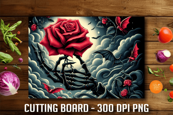The Skeleton Hand Holding Rose Cutting Board: Edgy Elegance for Your Kitchen