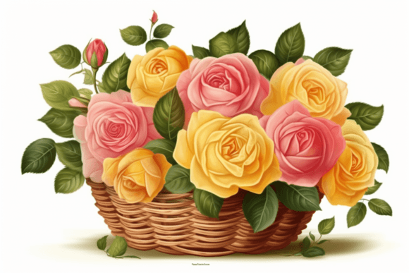 Yellow and Pink Roses in Basket: A Cheerful Vector Set for Your Projects